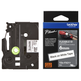 Lipni juostelė Brother TZE-FX211, 6mm. (Balta lanksti) OEM