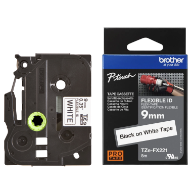 Brother TZe-FX221 Lipni juostelė (9 mm, juodas ant baltos, lanksti) – Originali