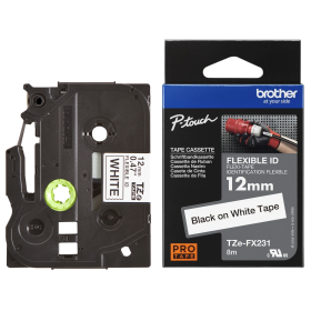 Brother TZe-FX231 Lipni juostelė (12 mm, juodas ant baltos, lanksti) – Originali Brother TZe-FX231 Lipni juostelė (12 mm, juodas ant baltos, lanksti) – Originali