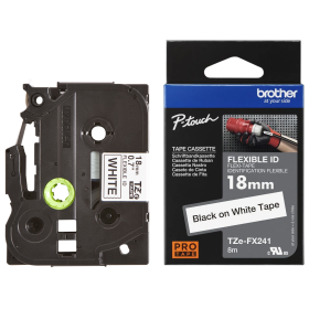 Brother TZE-FX241 Lipni juostelė (18 mm, juodas ant baltos, lanksti) – Originali