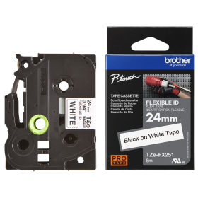 Brother TZE-FX251 Lipni juostelė (24 mm, juodas ant baltos, lanksti) – Originali
