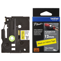 Brother TZe-FX631 Lipni juostelė (12 mm, juodas ant geltono, lanksti) – Originali