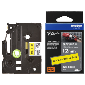 Brother TZe-FX631 Lipni juostelė (12 mm, juodas ant geltono, lanksti) – Originali