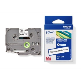 Brother TZe-211 Lipni juostelė (6 mm, juodas ant baltos) – Originali