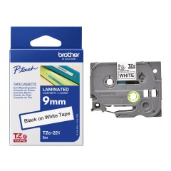 Brother TZe-221 Lipni juostelė (9 mm, juodas ant baltos) – Originali