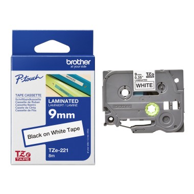 Lipni juostelė Brother TZE-221, 9mm, juodas ant baltos, Originali
