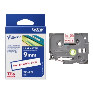 Brother TZE-222 lipni juostelė (9 mm, raudona ant baltos) – Originali