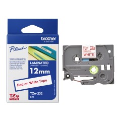 Brother TZE-232 Lipni juostelė (12 mm, raudona ant baltos) – Originali