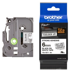 Brother TZe-S211 Lipni juostelė (6 mm, juodas ant baltos, stipriai lipni) – Originali