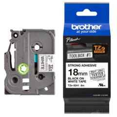 Brother TZe-S241 Lipni juostelė (18 mm, juodas ant baltos, stipriai lipni) – Originali
