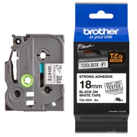 Brother TZe-S241 Lipni juostelė (18 mm, juodas ant baltos, stipriai lipni) – Originali