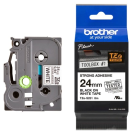 Brother TZe-S251 Lipni juostelė (24 mm, juodas ant baltos, stipriai lipni) – Originali
