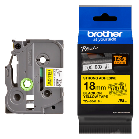 Brother TZe-S641 Lipni juostelė (18 mm, juodas ant geltonos, stipriai lipni) – Originali