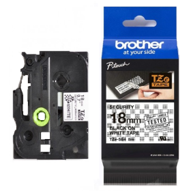 Lipni juostelė Brother TZE-SE4, 18mm. (Balta / Juoda) Apsauginė OEM