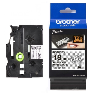 Lipni juostelė Brother TZE-SE4, 18mm. (Balta / Juoda) Apsauginė OEM