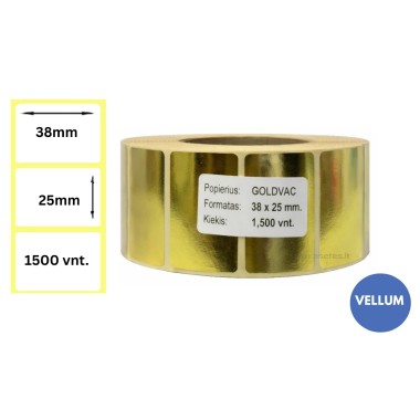 Lipnios etiketės 38x25mm (1500 vnt.) – Vellum, metalizuotas auksas