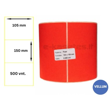 Lipnios etiketės 105x150mm (500 vnt.) – Vellum, fluorescencinė raudona