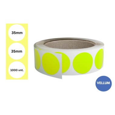Lipnios etiketės Ø 35mm (1000 vnt.) – Vellum, fluorescencinė geltona