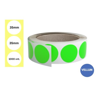 Lipnios etiketės Ø 35mm (1000 vnt.) – Vellum, fluorescencinė žalia