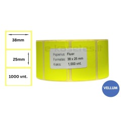 Lipnios etiketės 38x25mm (1000 vnt.) – Vellum, fluorescencinė geltona