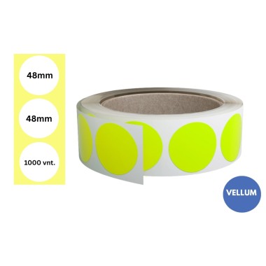 Lipnios etiketės Ø 48mm (1000 vnt.) – Vellum, fluorescencinė geltona