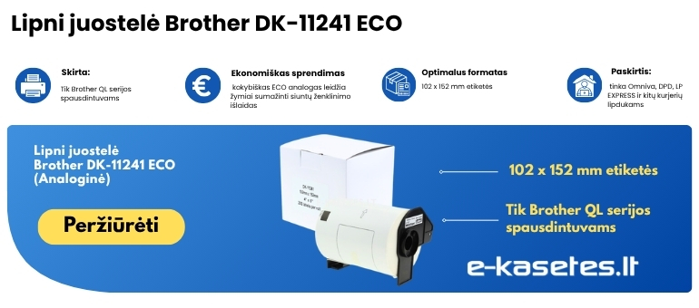 Analoginės Brother DK-11241 ECO baltos 102 x 152 mm lipnios terminės etiketės