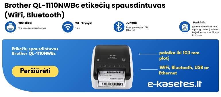 Brother QL-1110NWBc plataus formato etikečių spausdintuvas su tinklo ir belaidžio ryšio galimybėmis